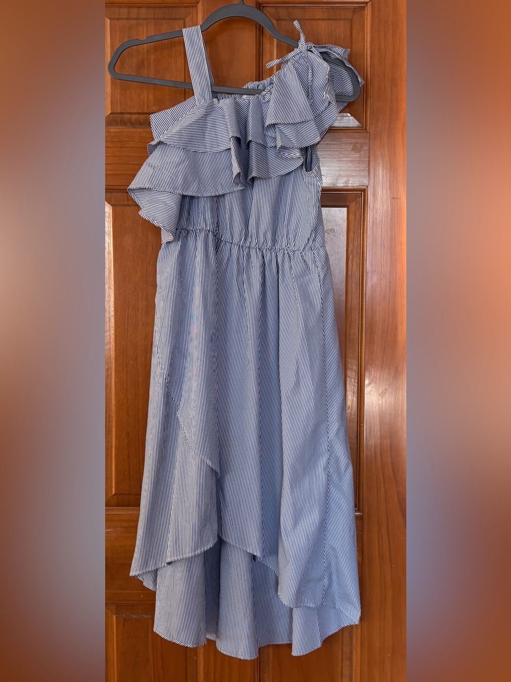 Habitual Navy and White Striped Ruffle Top